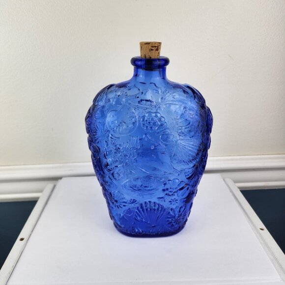 Libbey Vintage Cobalt Blue Glass Bottle Seashells 9" Tall Canada - Picture 3 of 6